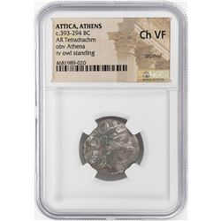 393-294 BC Attica Athens AR Tetradrachm Athena Owl Coin NGC CH VF