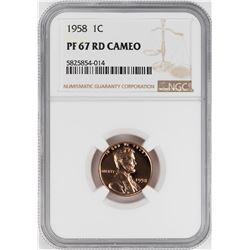 1958 Proof Lincoln Wheat Cent Coin NGC PF67RD Cameo