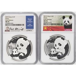 Lot of (2) 2019 China 10 Yuan Silver Panda Coins NGC MS70 Early Releases