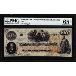 1862 $100 Confederate States of America Note T-41 PMG Gem Uncirculated 65EPQ