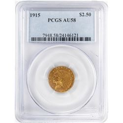 1915 $2 1/2 Indian Head Quarter Eagle Gold Coin PCGS AU58