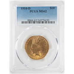 1910-D $10 Indian Head Eagle Gold Coin PCGS MS62