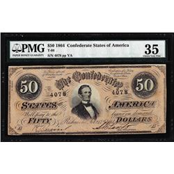 1864 $50 Confederate States of America Note T-66 PMG Choice Very Fine 35