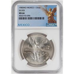 1985Mo Mexico 1 Onza Libertad Silver Coin NGC MS66