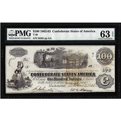 1862 $100 Confederate States of America Note T-40 PMG Choice Uncirculated 63EPQ