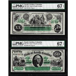 Low Serial Set 1872 $20 & $50 South Carolina Obsolete Notes PMG Superb Gem Unc. 67EPQ
