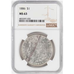 1886 $1 Morgan Silver Dollar Coin NGC MS63
