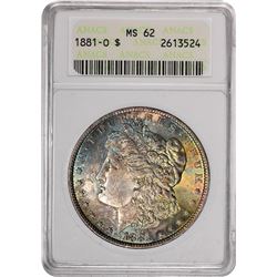 1881-O $1 Morgan Silver Dollar Coin ANACS MS62 Amazing Toning