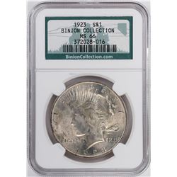 1923 $1 Peace Silver Dollar Coin NGC MS66 Binion Collection