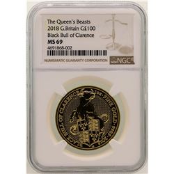 2018 Great Britain 100 Pounds Black Bull of Clarence Gold Coin NGC MS69