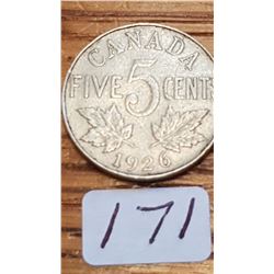 1926 Canada 5 cent piece
