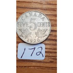 1926 Canada 5 cent piece