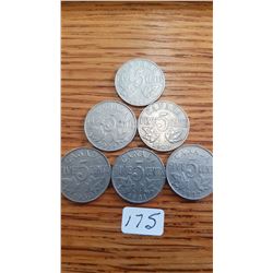 1927/28/29/30/31/32 Canada 5 cent pieces