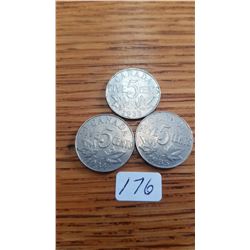 1933/34/35 Canada 5 cent pieces