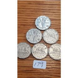 1944/45/46/47/48  Canada 5 cent pieces