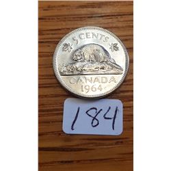 1964 Canada 5 cent piece with extra water line