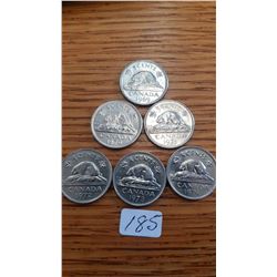 1969/70/71/72/73/74  Canada 5 cent pieces