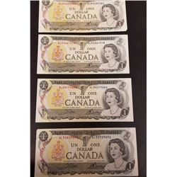 Canadian $1 Bill 1973 Quantity 4