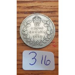 1932 Canada 10 cent piece