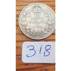 1934 Canada 10 cent piece