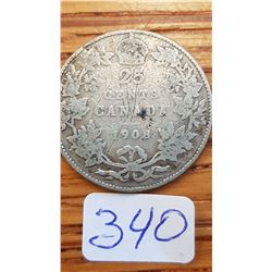 1908 Canada 25 cent piece