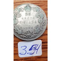 1934 Canada 25 cent piece