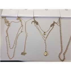 4 Pieces of Forever 21 Fashion Jewelry Necklace With a Queen one One Necklace, Dinosaur, and 2 Chain