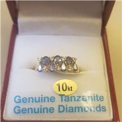 10kt Yellow Gold Genuine Tanzanite (0.7cts) and Diamond (0.16cts) Ring