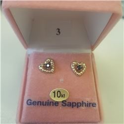 10kt Yellow Gold Genuine Sapphire Heart Earnings, 0.16cts