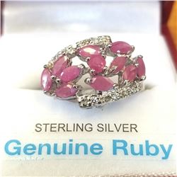Sterling Silver Genuine Ruby and CZ Ring