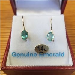 14kt. Yellow Gold 6x4mm Genuine Emerald Earrings, 0.82cts