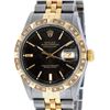 Image 1 : Rolex Mens 2 Tone 14K Black Index Pyramid Diamond Bezel Datejust Wristwatch