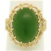 Image 1 : 14k Yellow Gold Prong Set Cabochon Olive Green Nephrite Jade Twisted Wire Ring