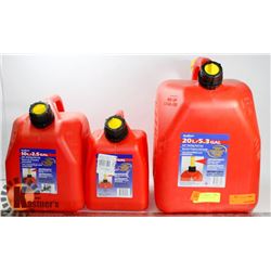 LOT OF 3 ASSORTED SIZE JERRY CANS