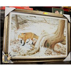 LARGE ORNATE FRAMED FOX PAINTING, 39 X 29