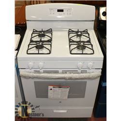 GE WHITE 4 BURNER GAS RANGE.