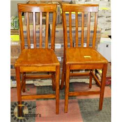 PAIR OF SOLID WOOD BAR STOOLS, 24" SEAT HEIGHT