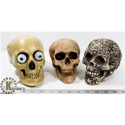 FLAT OF 3 DECORATIVE SKULLS