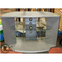 SILVER & GLASS TV STAND, 42 X 21 X 26