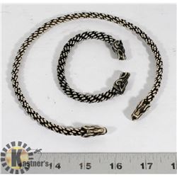 TWO TONE METAL NECKLACE / BRACELET, DRAGON MOTIF