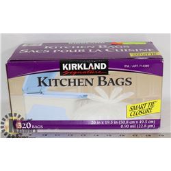BOX OF 320 KIRKLAND KITCHEN BAGS, 20" X 19.5"