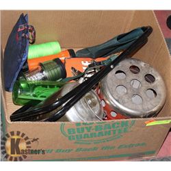 LARGE BOX OF CAMPING/SURVIVAL GEAR INCL.