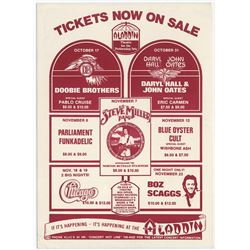 1977 Vegas Concert Handbill at The Aladdin Hotel (Las Vegas) for Hall & Oates / Steve Miller / Parli