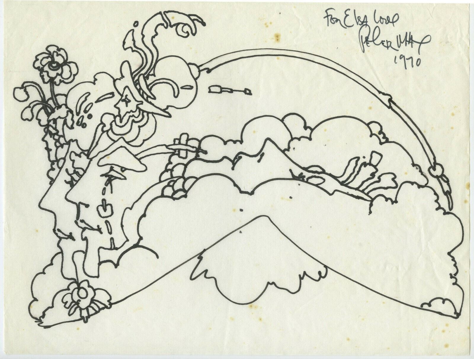 Peter Max ORIGINAL 1970 Drawing GIfted to de Young Museum curator from ...
