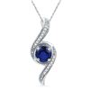Image 1 : Round Lab-Created Blue Sapphire Solitaire Diamond Pendant 1.00 Cttw 10kt White Gold