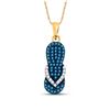 Image 1 : Blue Color Enhanced Diamond Flip Flop Sandal Nautical Pendant  10k Yellow Gold