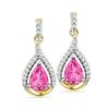 Image 1 : Lab-Created Pink Sapphire Dangle Earrings 3-1/5 Cttw 10kt Yellow Gold