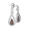 Image 1 : Round Brown Diamond Teardrop Dangle Earrings 1/3 Cttw 10kt White Gold