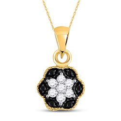 Round Black Color Enhanced Diamond Hexagon Cluster Pendant 1/5 Cttw 14kt Yellow Gold