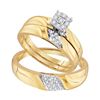 Image 1 : His & Hers Diamond Solitaire Matching Bridal Wedding Ring Band Set 1/5 Cttw 10kt Yellow Gold